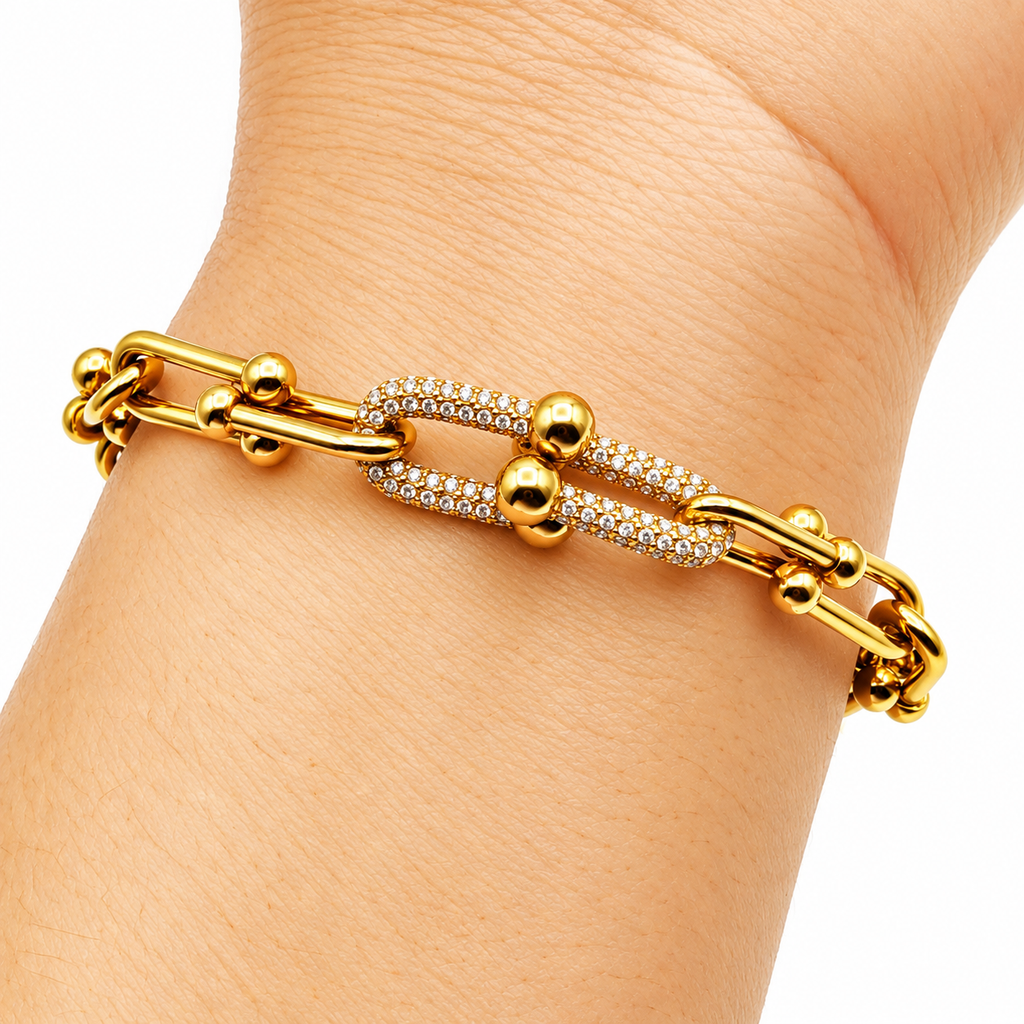 Bracelet Double Grand T Luxe Cristaux Luxe