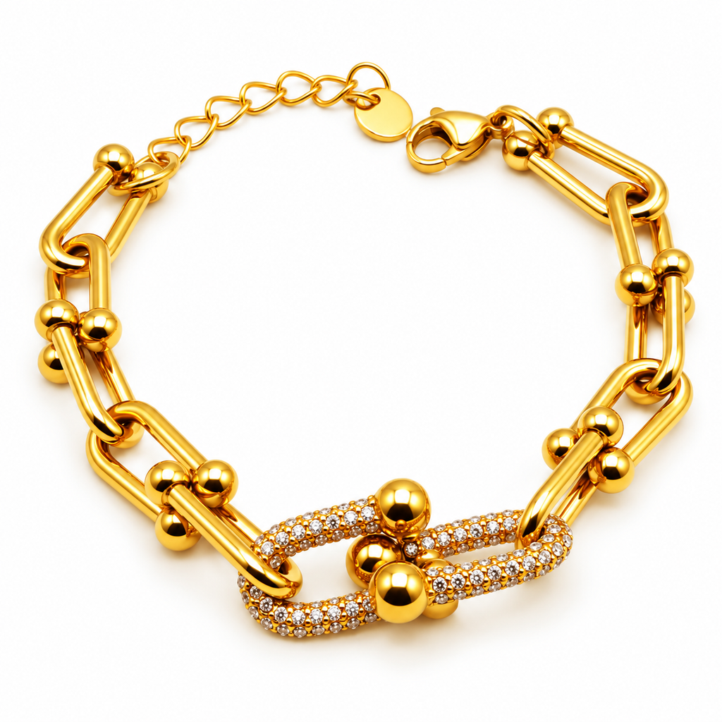Bracelet Double Grand T Luxe Cristaux Luxe