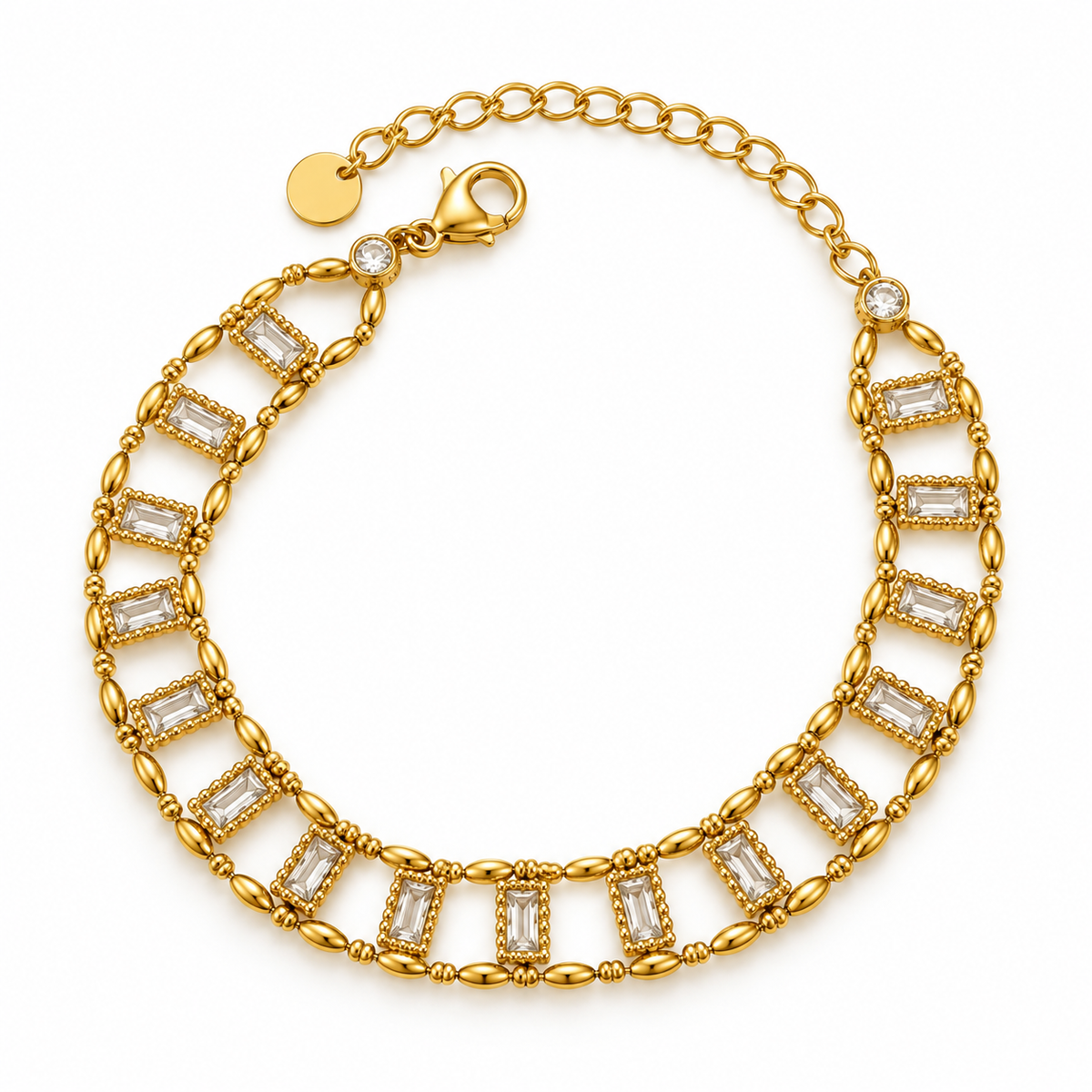 Bracelet Double Lignes Multi Cristaux Rectangles Luxe