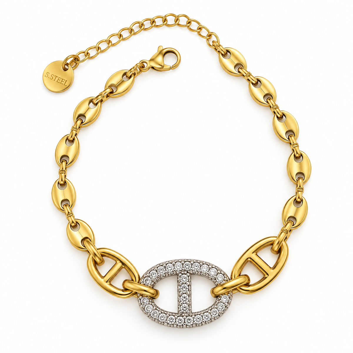 Bracelet Graine de Café H Luxe Argenté Cristaux
