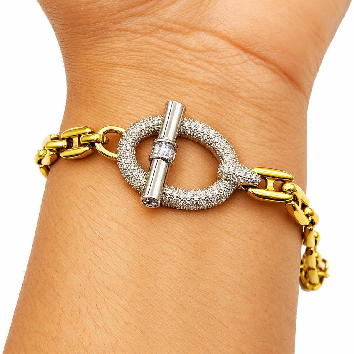 Bracelet Maille Marine Pendentif T-bar Argenté Luxe