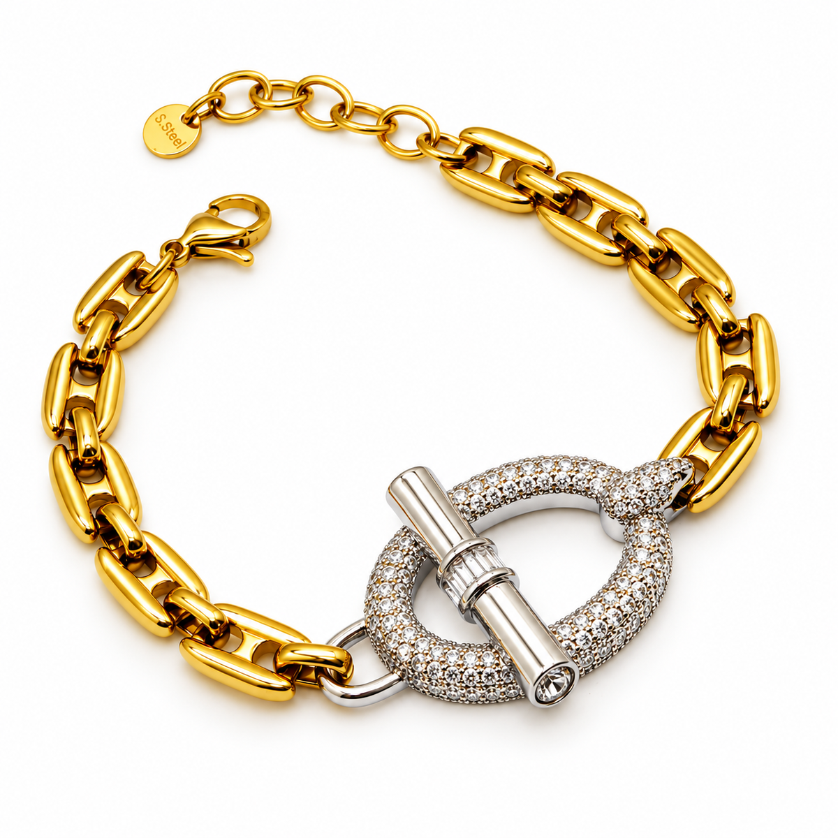 Bracelet Maille Marine Pendentif T-bar Argenté Luxe