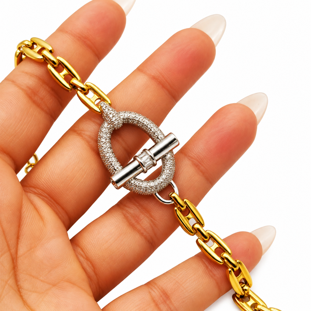 Bracelet Maille Marine Pendentif T-bar Argenté Luxe