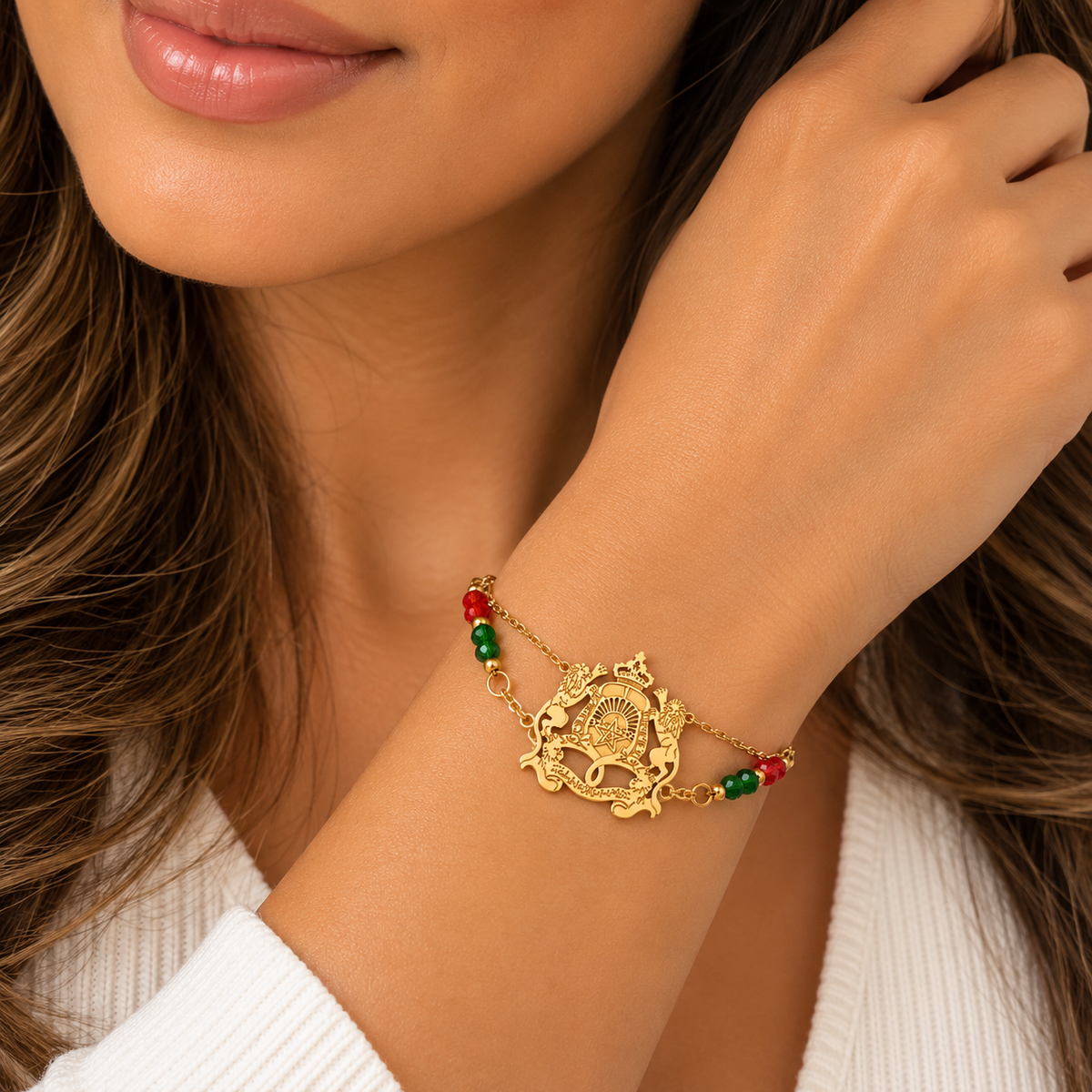Bracelet Maroc Pierres Vertes et Rouges Luxe