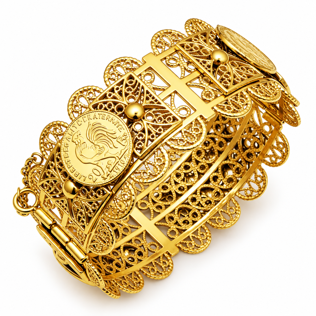 Bracelet Motifs Orientaux Louise Coq Fermoir à Épingle Luxe