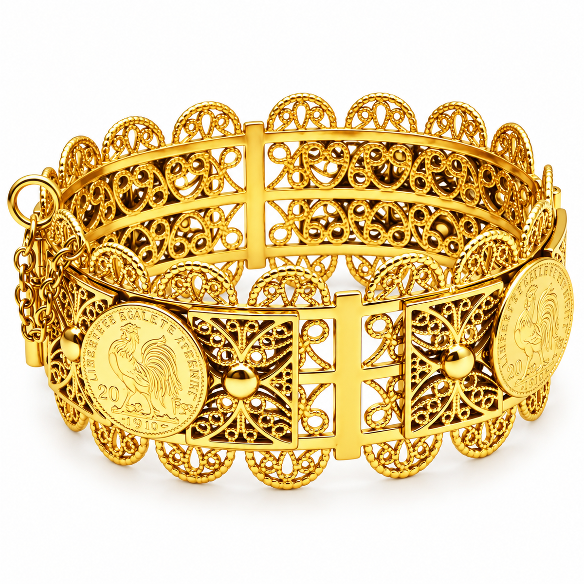 Bracelet Motifs Orientaux Louise Coq Fermoir à Épingle Luxe