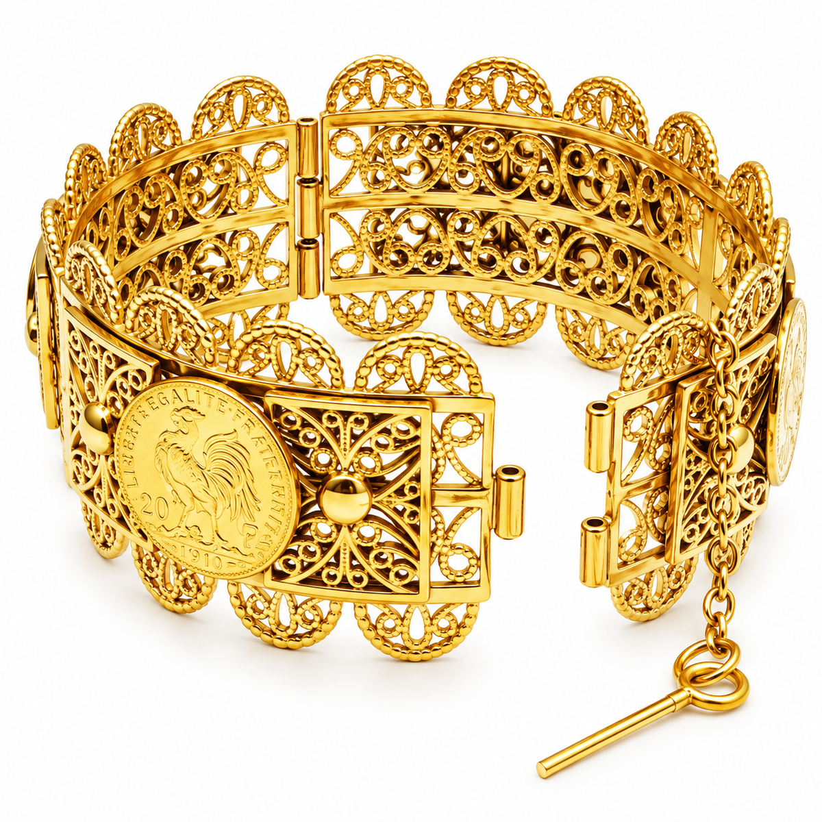 Bracelet Motifs Orientaux Louise Coq Fermoir à Épingle Luxe