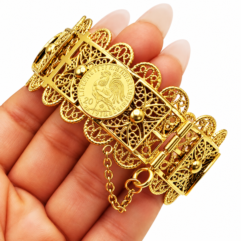 Bracelet Motifs Orientaux Louise Coq Fermoir à Épingle Luxe