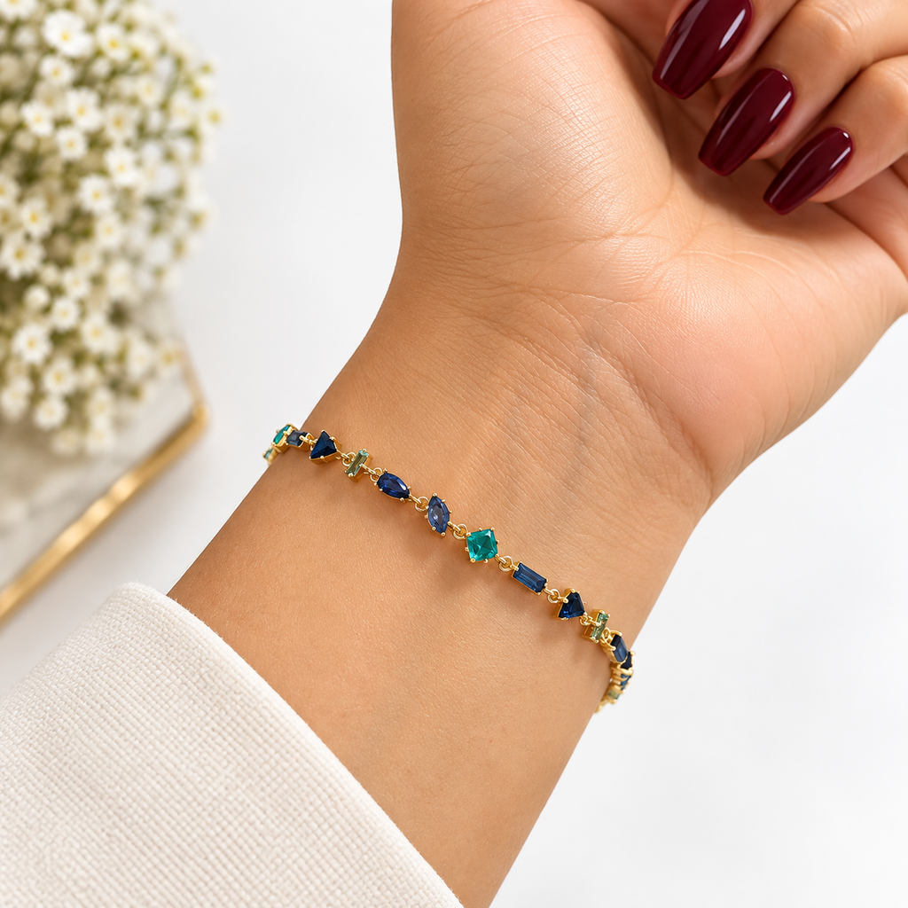 Bracelet Multi Cristaux Multi Formes Bleutés Luxe