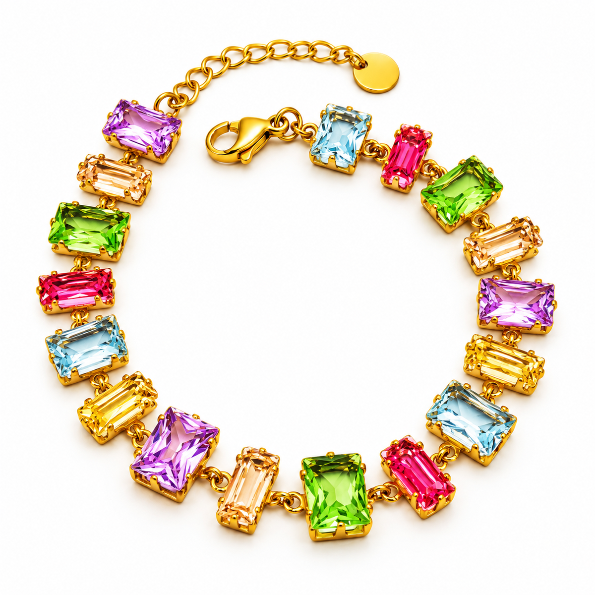 Bracelet Multi Cristaux Rectangles Multi Formes Multicolores Luxe