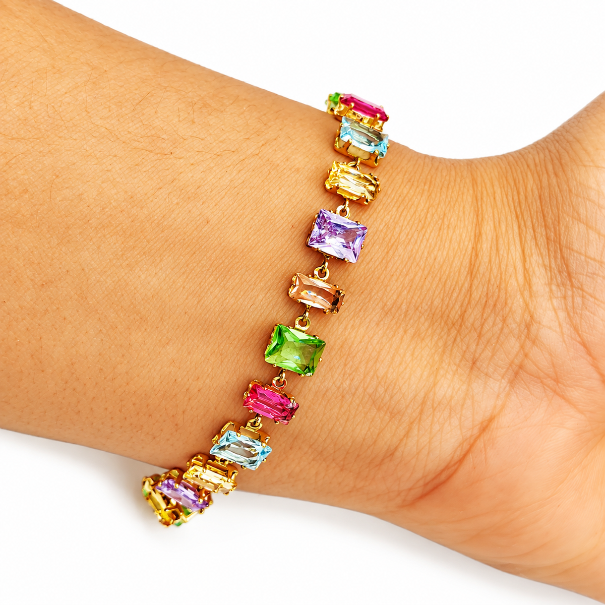 Bracelet Multi Cristaux Rectangles Multi Formes Multicolores Luxe