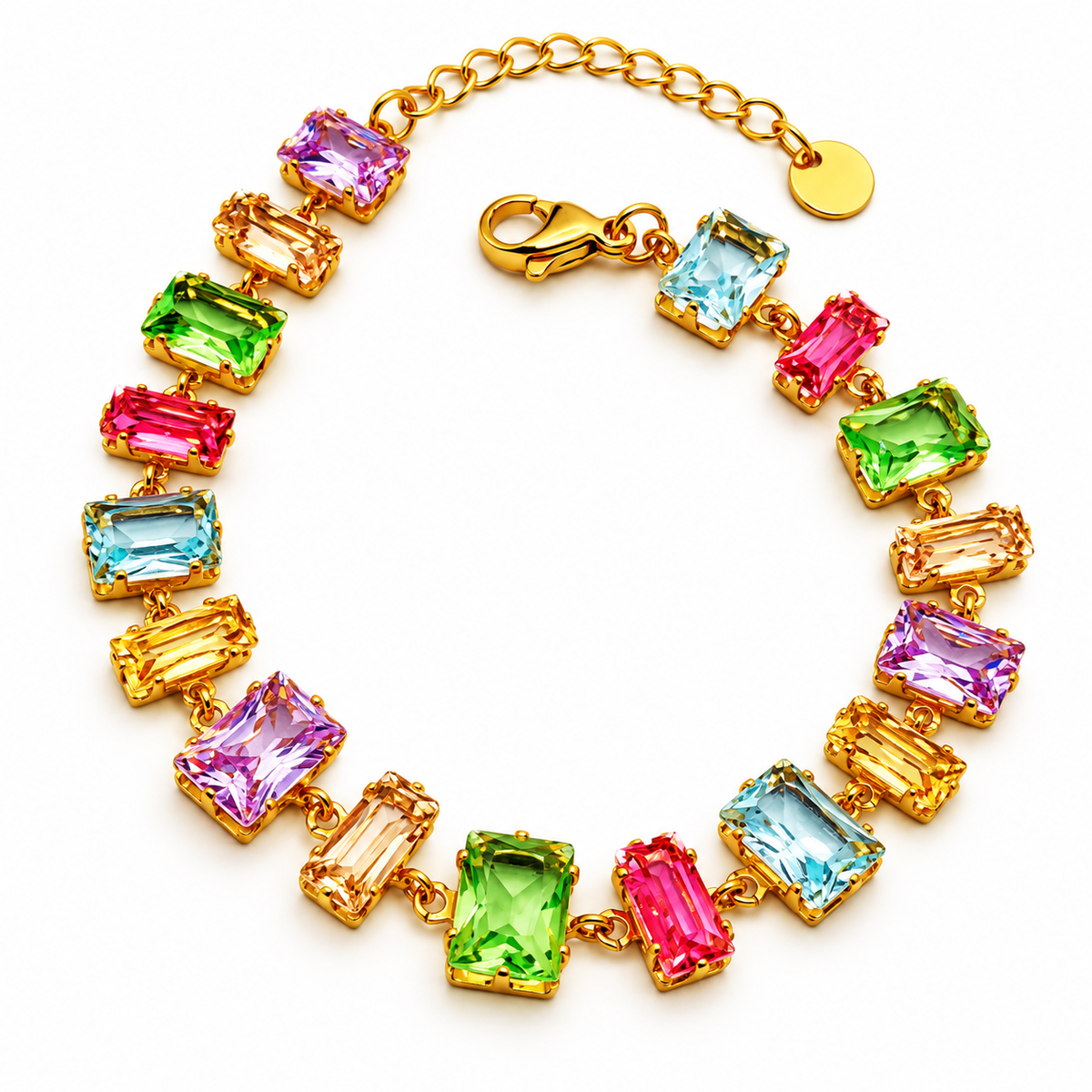 Bracelet Multi Cristaux Rectangles Multi Formes Multicolores Luxe