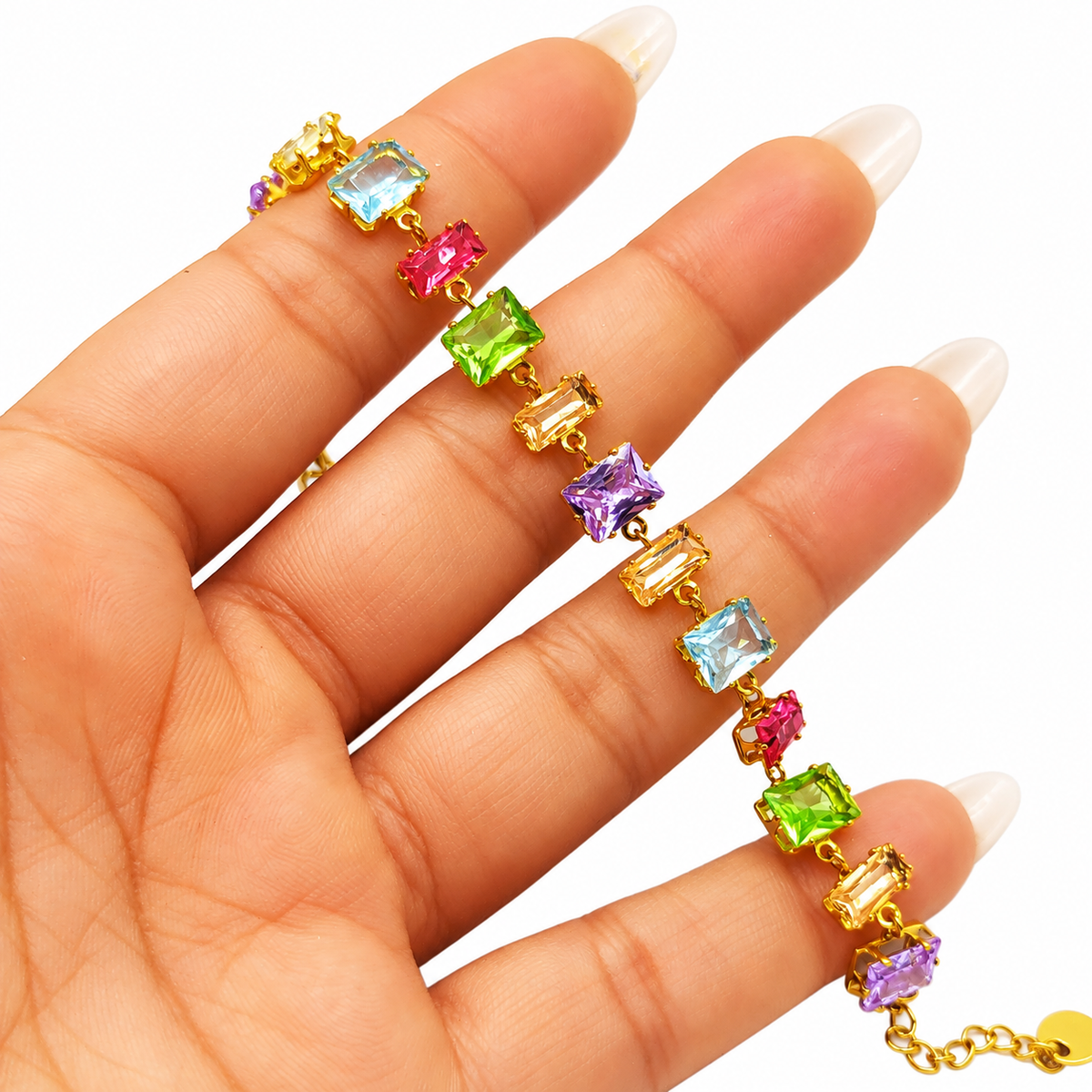 Bracelet Multi Cristaux Rectangles Multi Formes Multicolores Luxe
