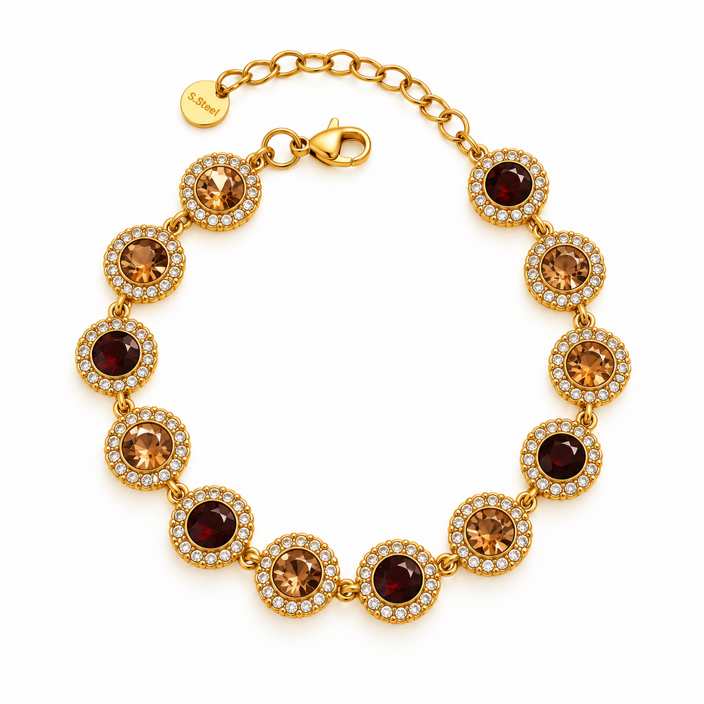 Bracelet Multi Cristaux Ronds Nuances de Marron Luxe
