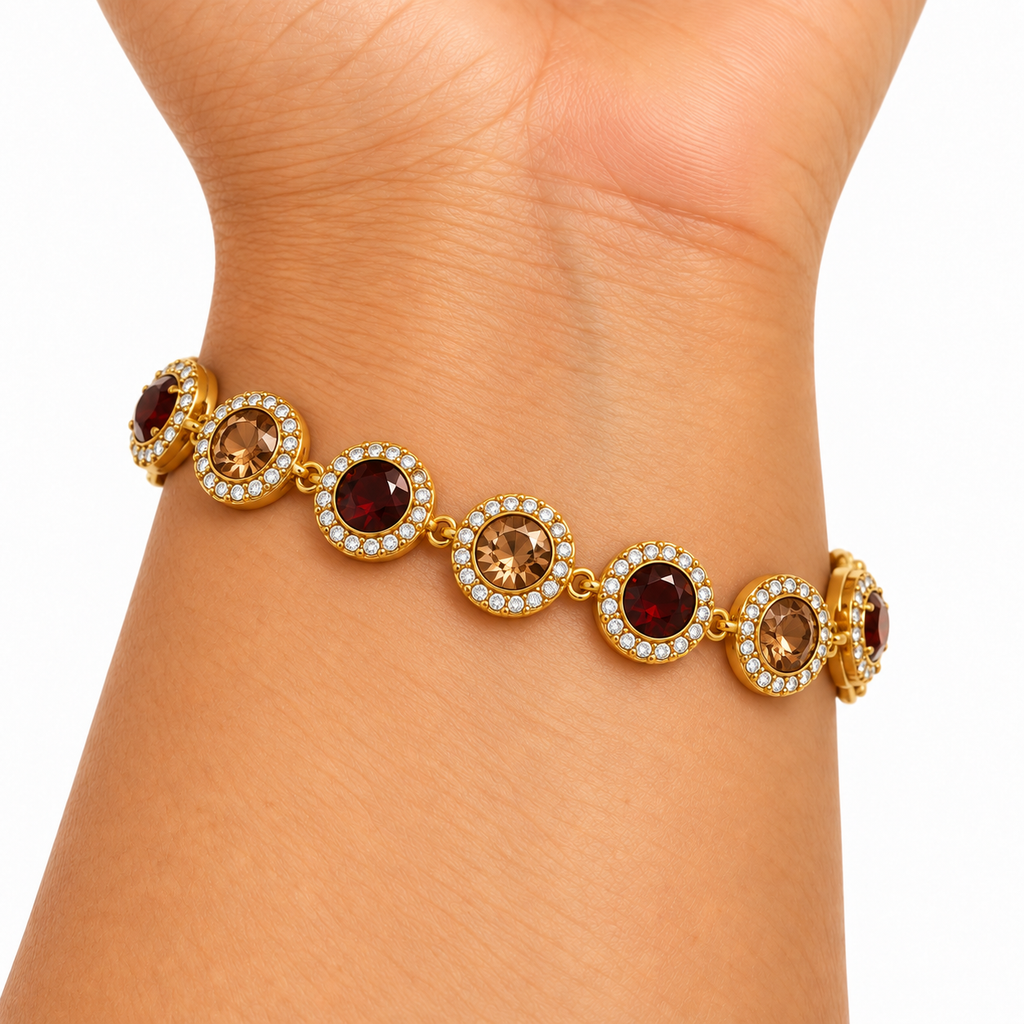 Bracelet Multi Cristaux Ronds Nuances de Marron Luxe