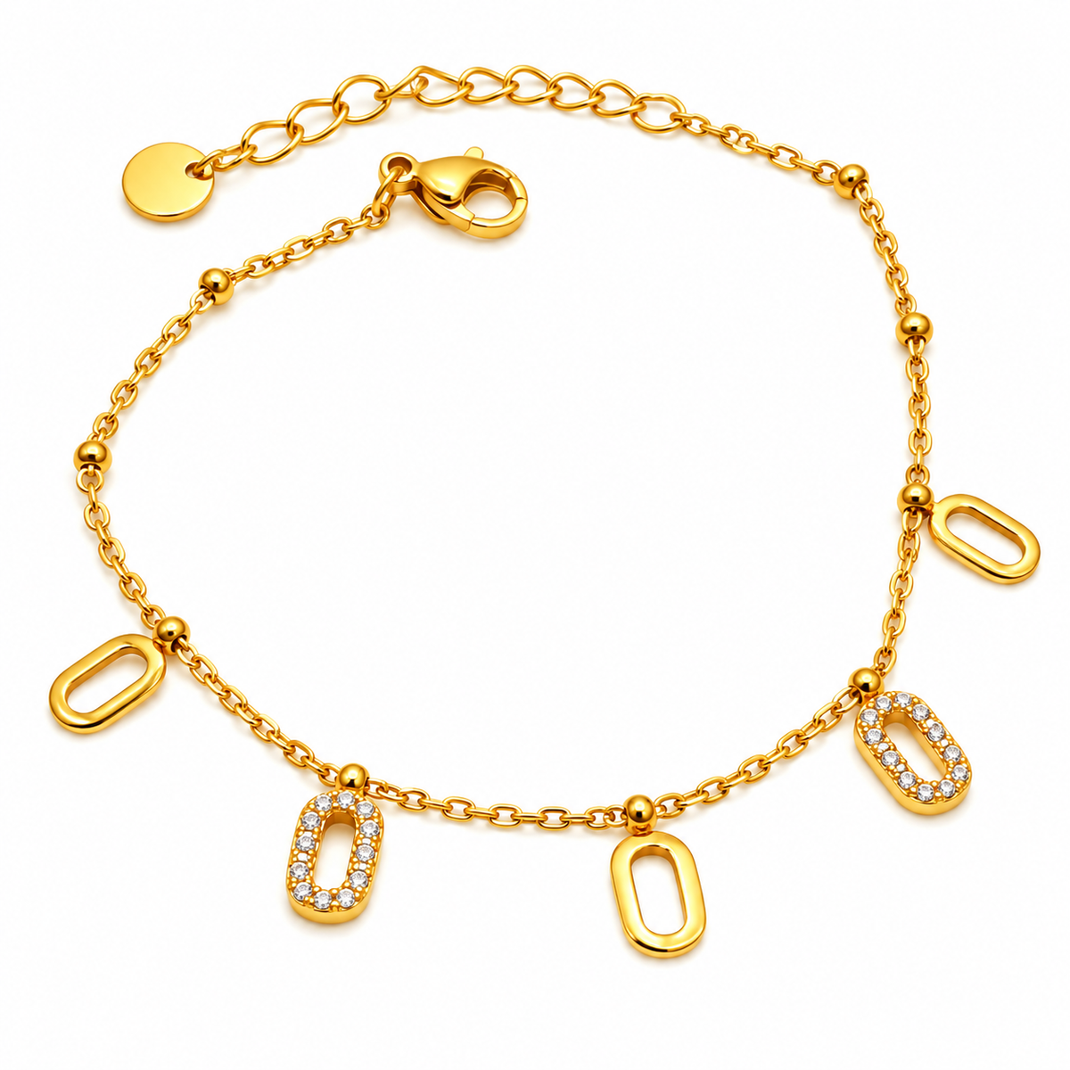 Bracelet Multi Ovales Dorés et Tour Cristaux Luxe