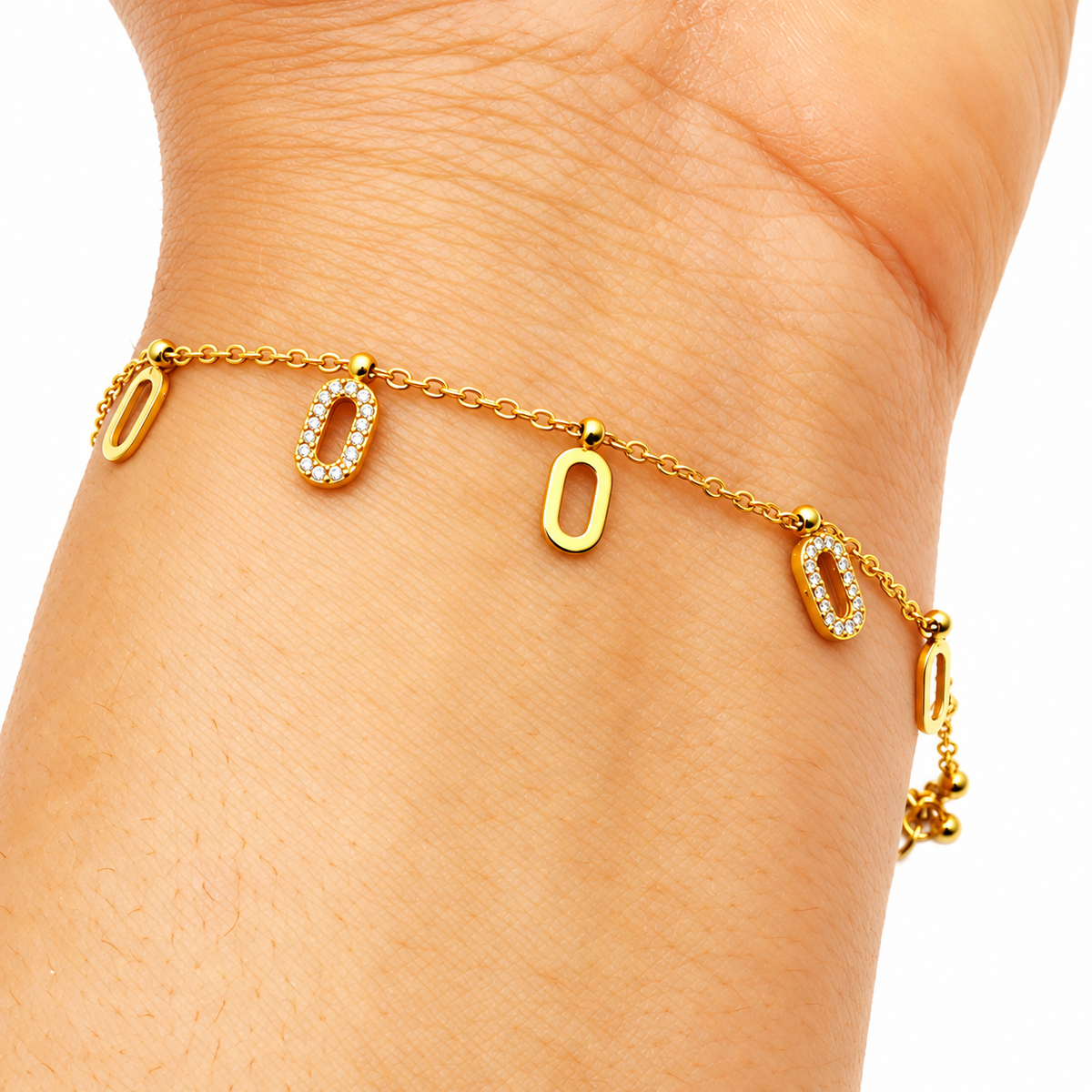 Bracelet Multi Ovales Dorés et Tour Cristaux Luxe
