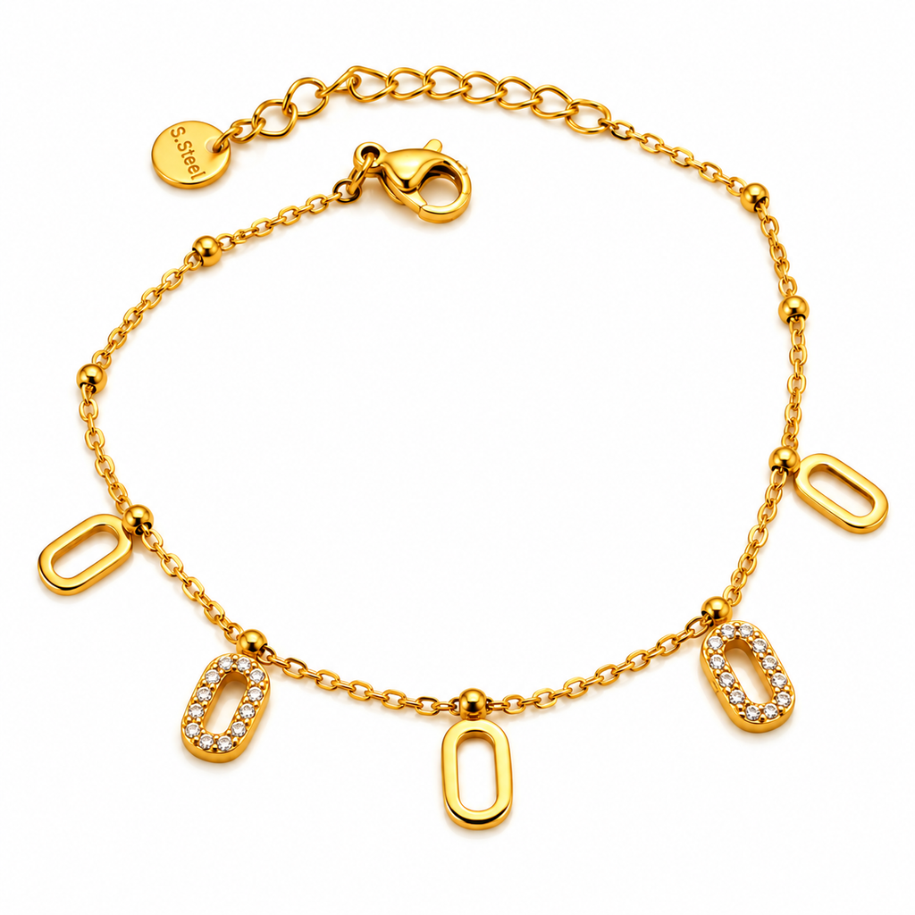 Bracelet Multi Ovales Dorés et Tour Cristaux Luxe