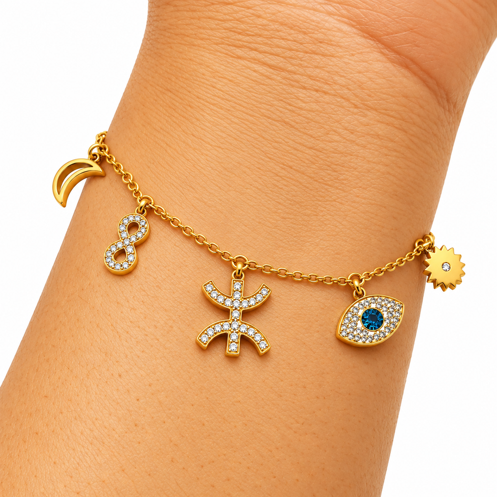 Bracelet Multi Pendentifs Amazigh Oeil Bleu Luxe