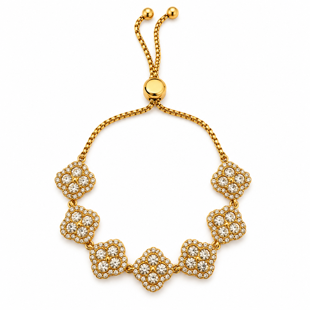 Bracelet Multi Trèfles 4 Cristaux Ronds Tour Cristaux Luxe