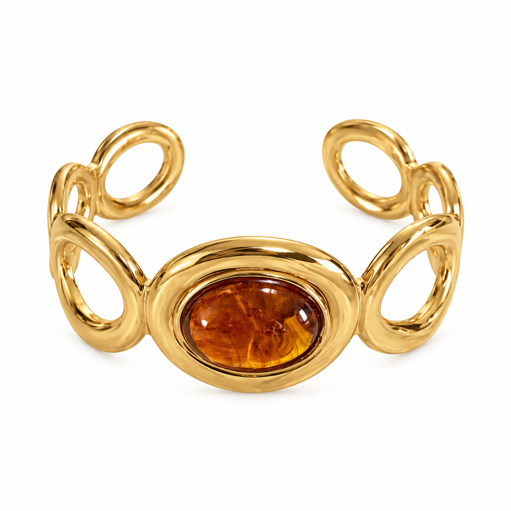 Bracelet Rigide Cristal Ovale Marron Luxe