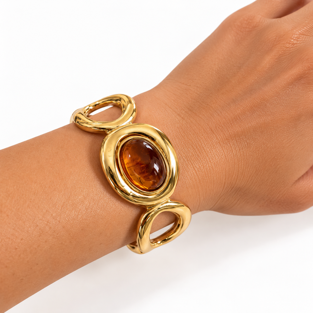 Bracelet Rigide Cristal Ovale Marron Luxe