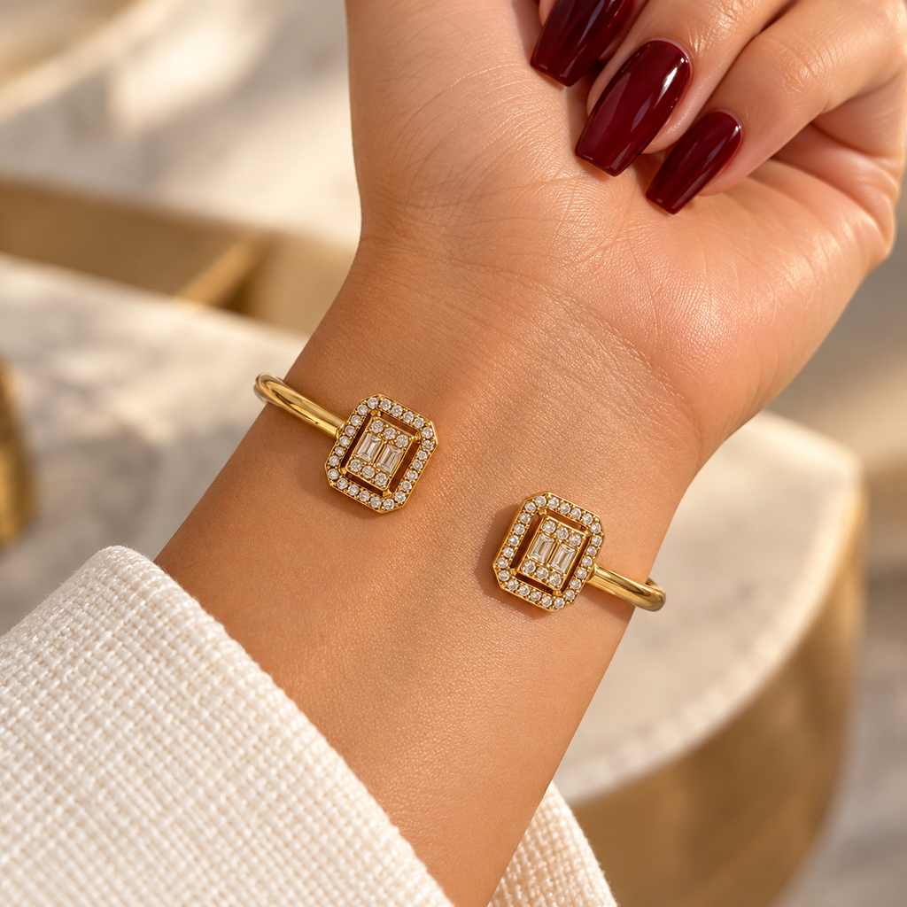 Bracelet Rigide Cristaux Rectangles Tour Cristaux Luxe