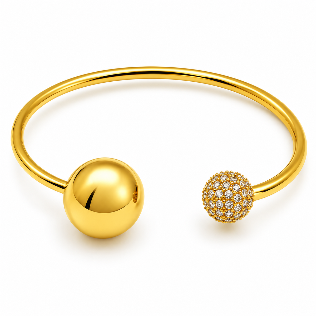Bracelet Rigide Double Boules Dorée et Cristaux Luxe