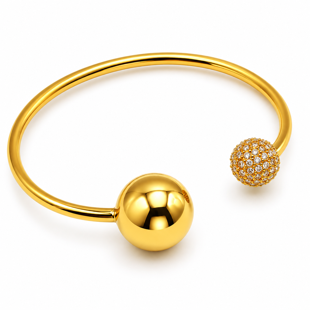 Bracelet Rigide Double Boules Dorée et Cristaux Luxe