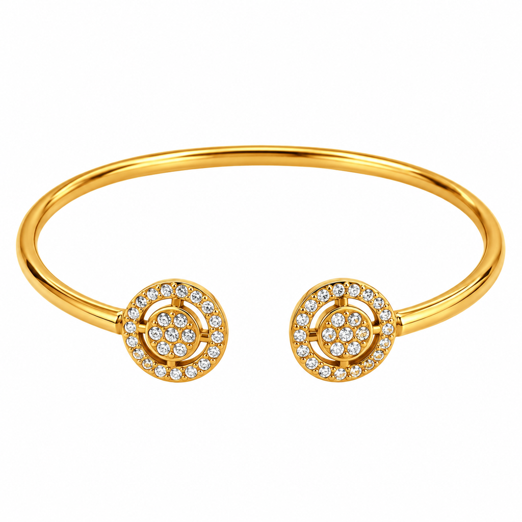 Bracelet Rigide Double Cercles Cristaux Tour Cristaux Luxe