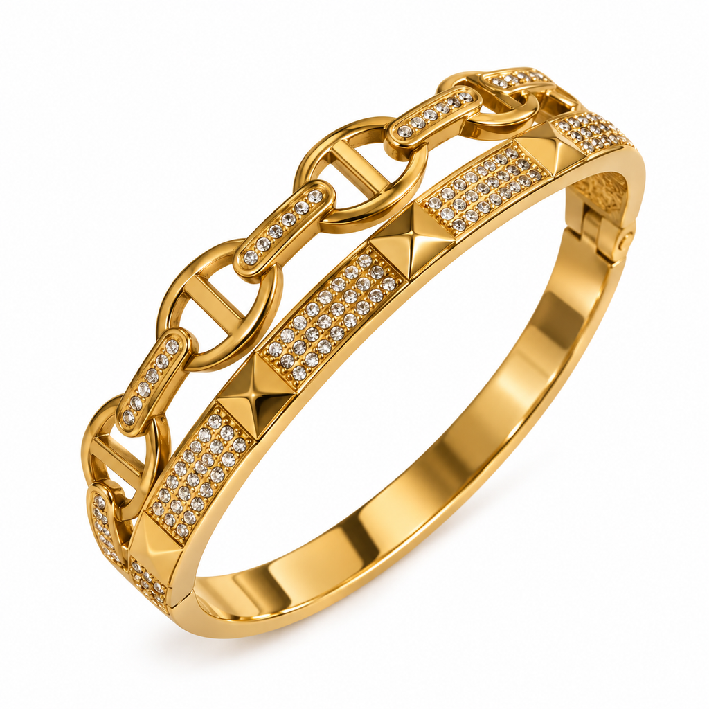 Bracelet Rigide Double Lignes H Luxe et Cristaux