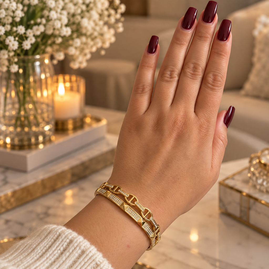 Bracelet Rigide Double Lignes H Luxe et Cristaux