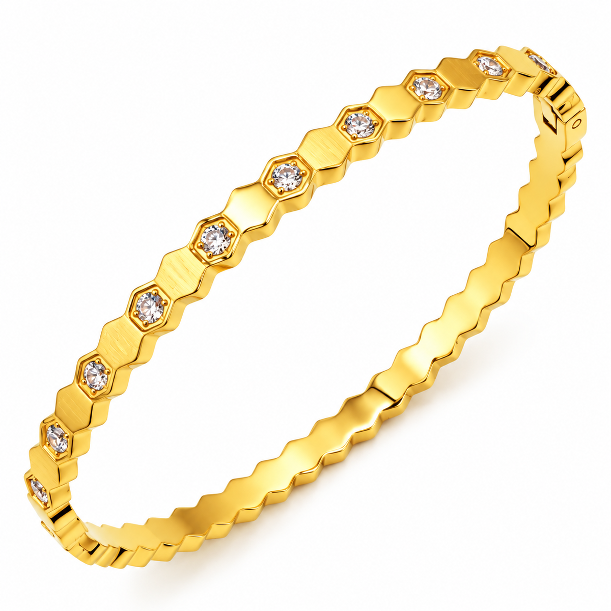 Bracelet Rigide Hexagones Dorés et Cristaux Luxe