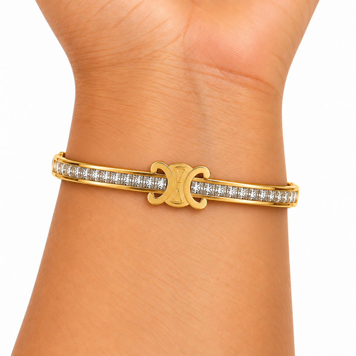 Bracelet Rigide Ligne Cristaux Double C Luxe