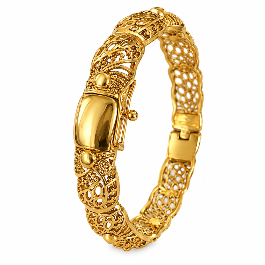 Bracelet Rigide Motifs Orientaux Boules Dorées Luxe