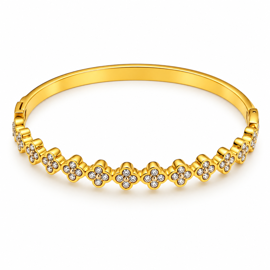 Bracelet Rigide Multi Trèfles 5 Cristaux Luxe