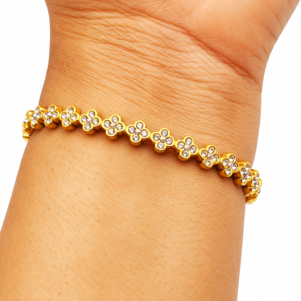 Bracelet Rigide Multi Trèfles 5 Cristaux Luxe