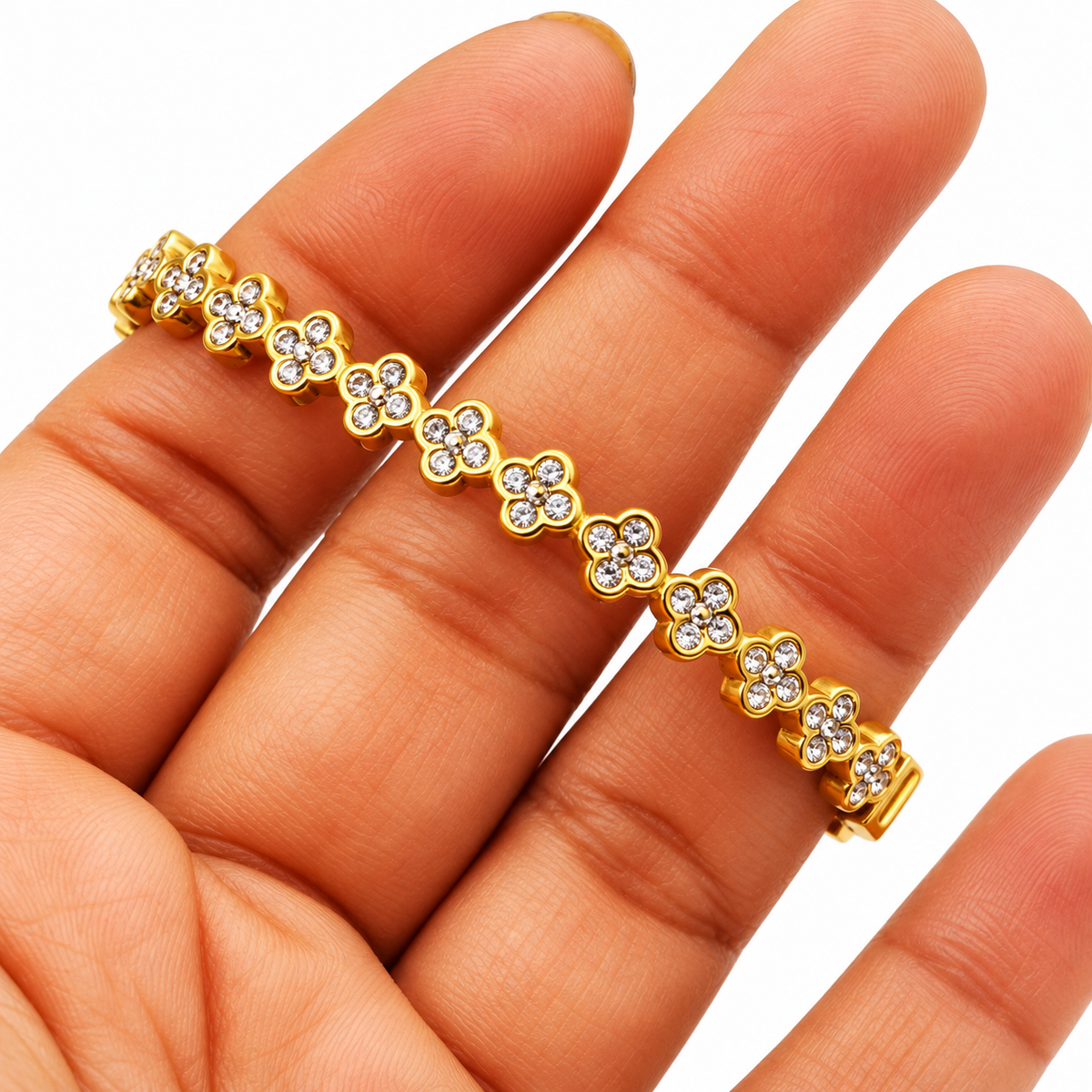 Bracelet Rigide Multi Trèfles 5 Cristaux Luxe