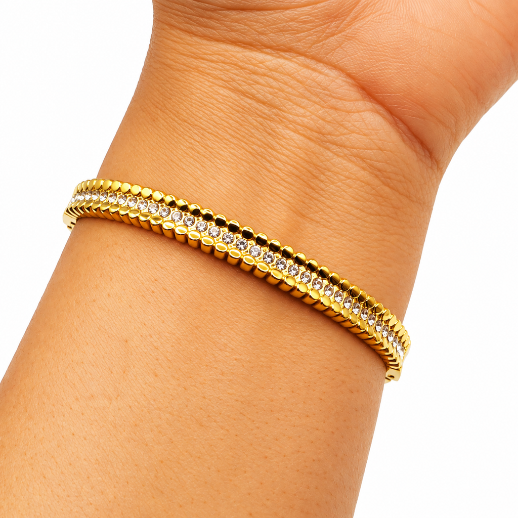 Bracelet Rigide Ronds Dorés et Cristaux Luxe