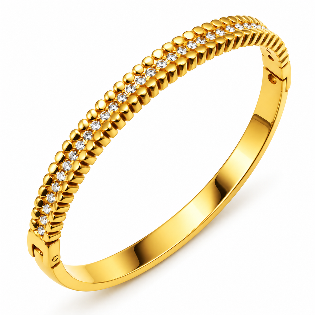 Bracelet Rigide Ronds Dorés et Cristaux Luxe