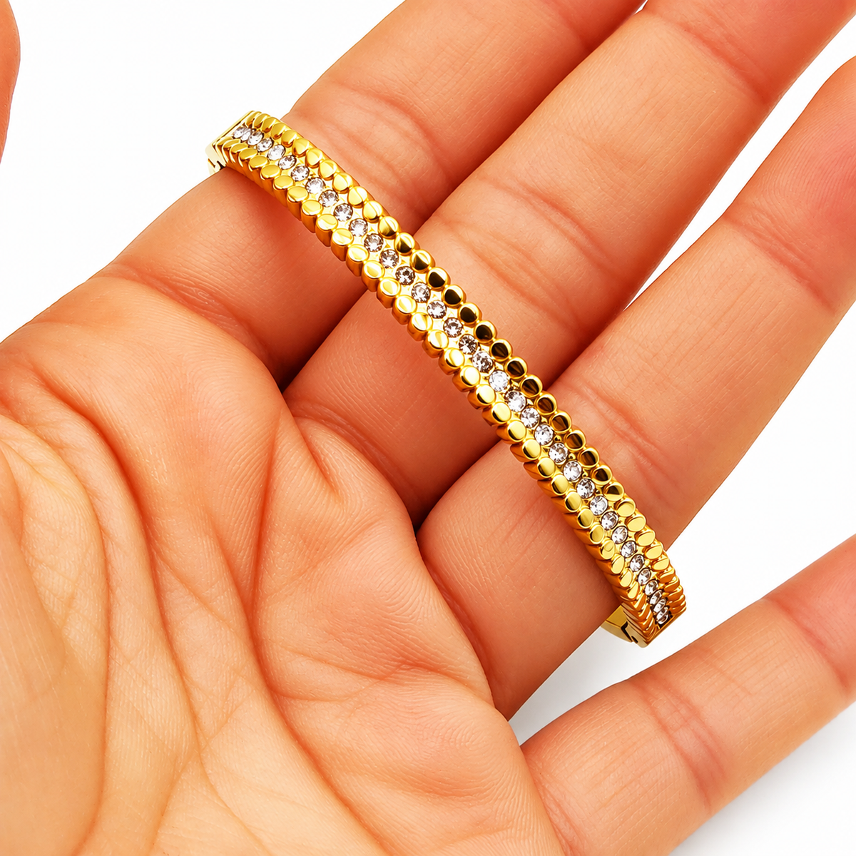 Bracelet Rigide Ronds Dorés et Cristaux Luxe