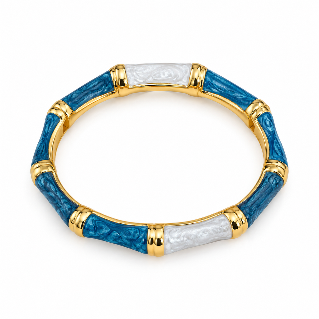 Bracelet Rigide Segments Bleus et Blancs Nacrés Luxe