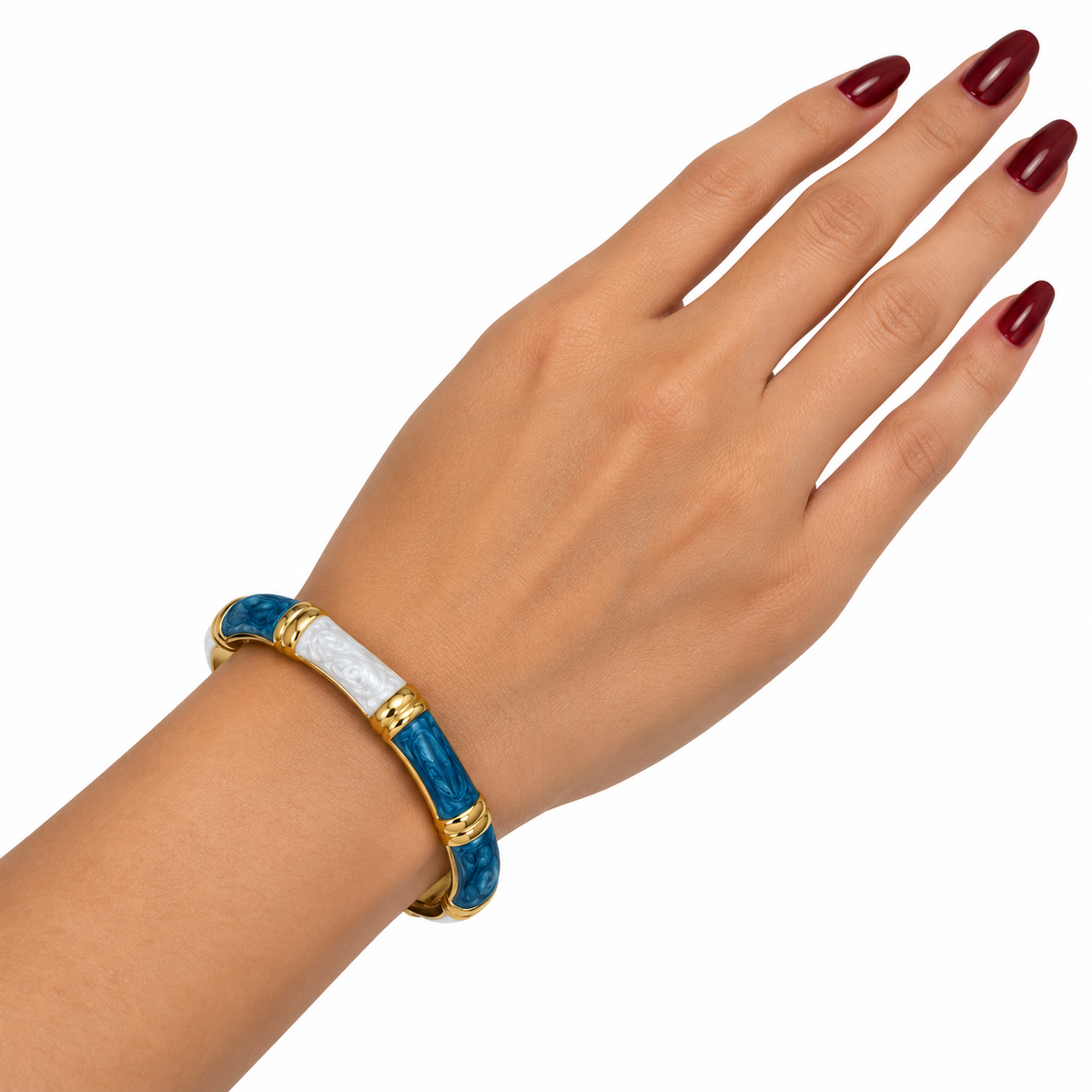 Bracelet Rigide Segments Bleus et Blancs Nacrés Luxe