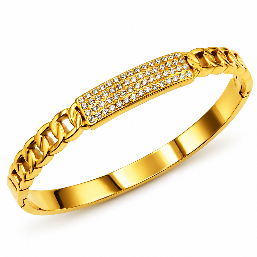 Bracelet Rigide Tresse Barre Cristaux Luxe