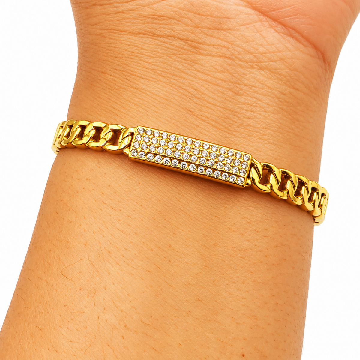 Bracelet Rigide Tresse Barre Cristaux Luxe