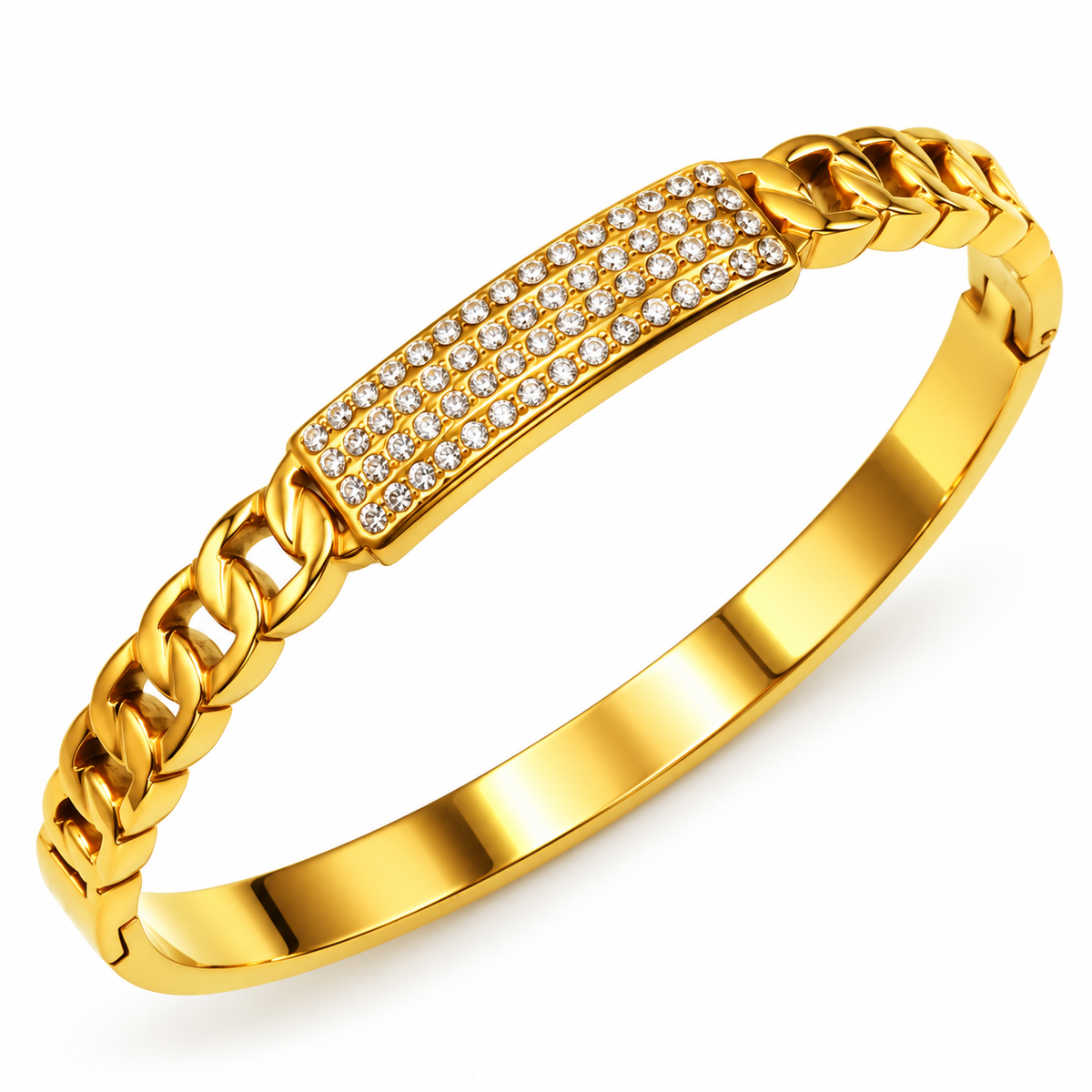 Bracelet Rigide Tresse Barre Cristaux Luxe
