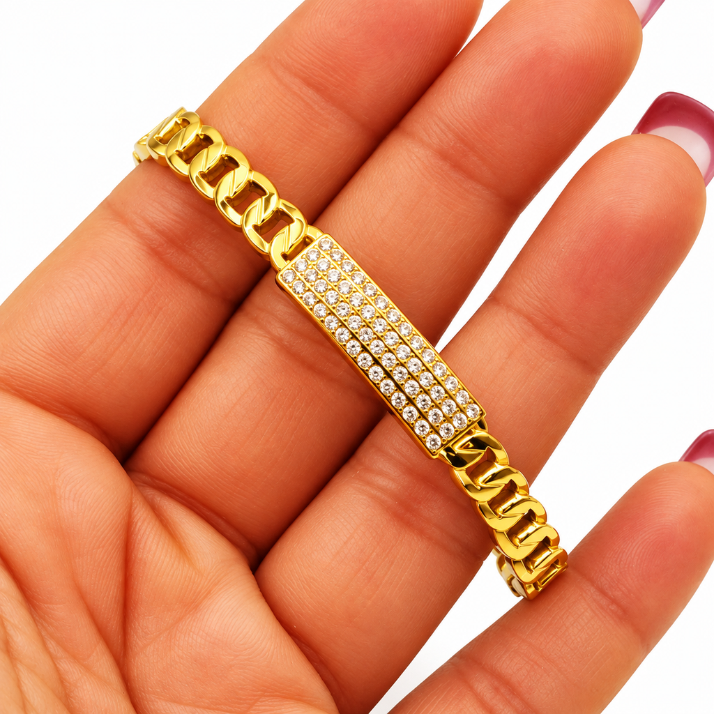 Bracelet Rigide Tresse Barre Cristaux Luxe