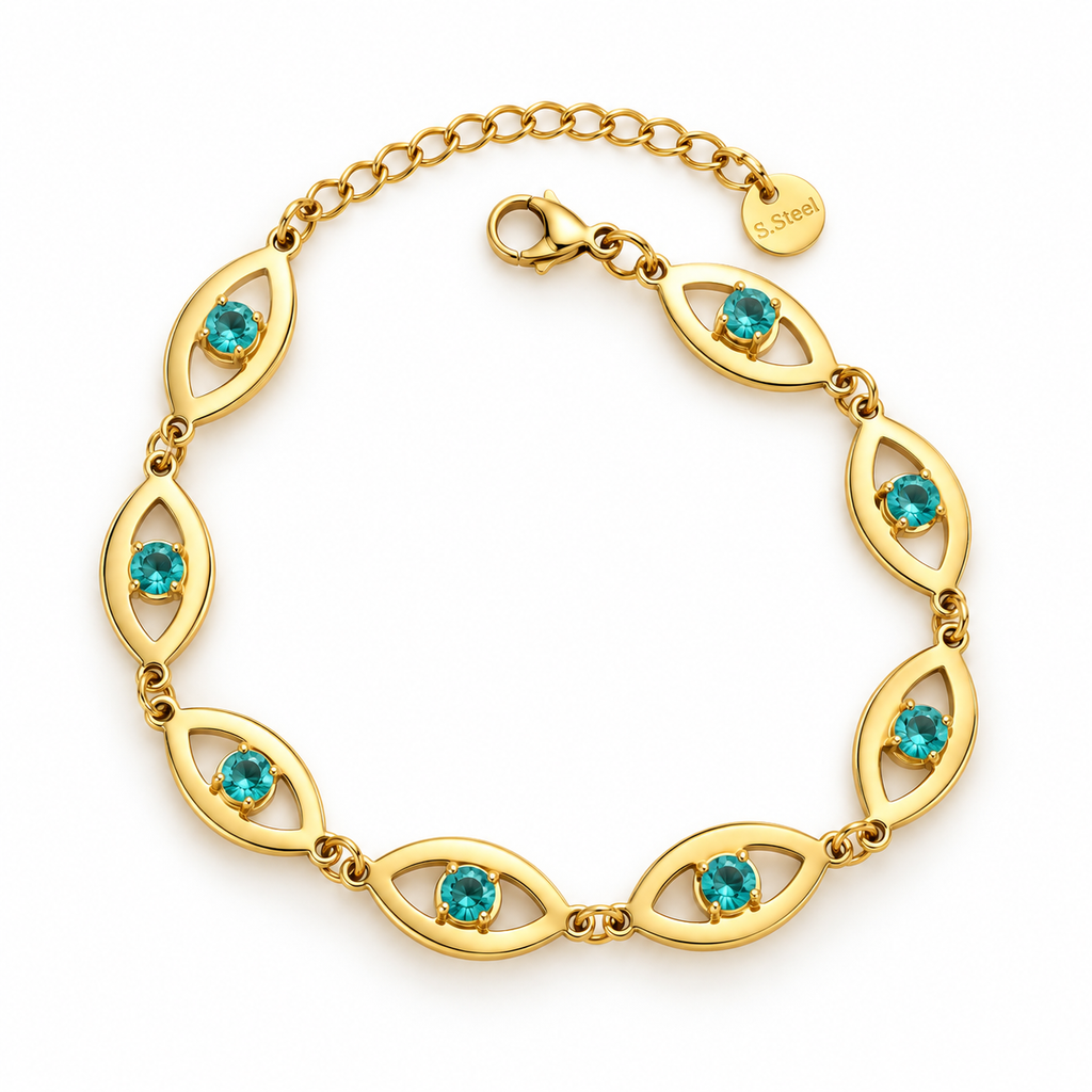 Bracelet Yeux Cristaux Bleus Clairs Luxe