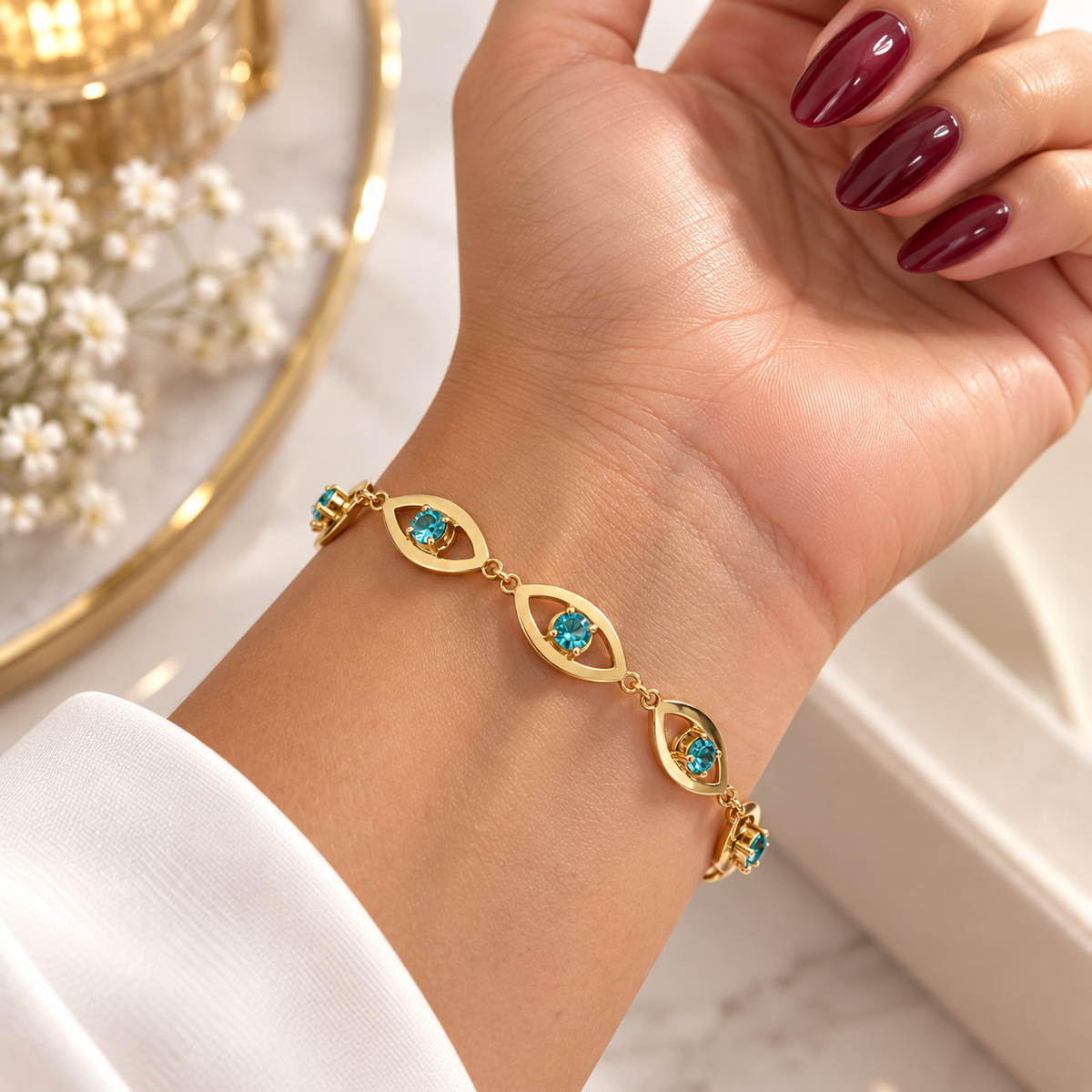 Bracelet Yeux Cristaux Bleus Clairs Luxe