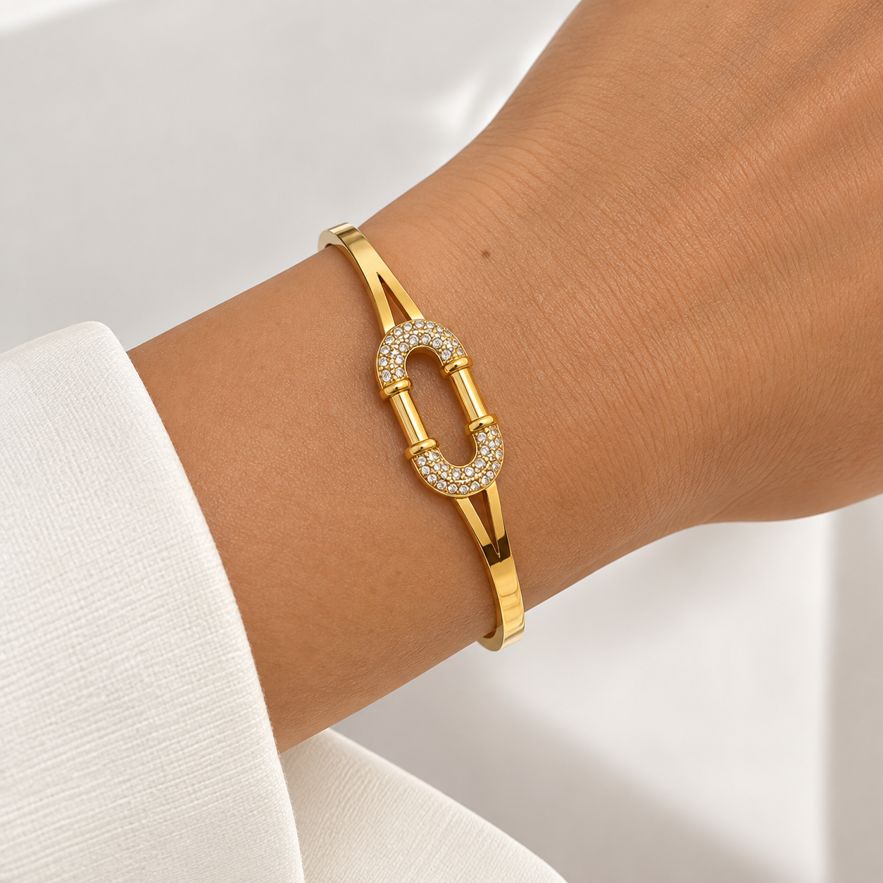 Bracelet Rigide Ovale Double U Cristaux Luxe